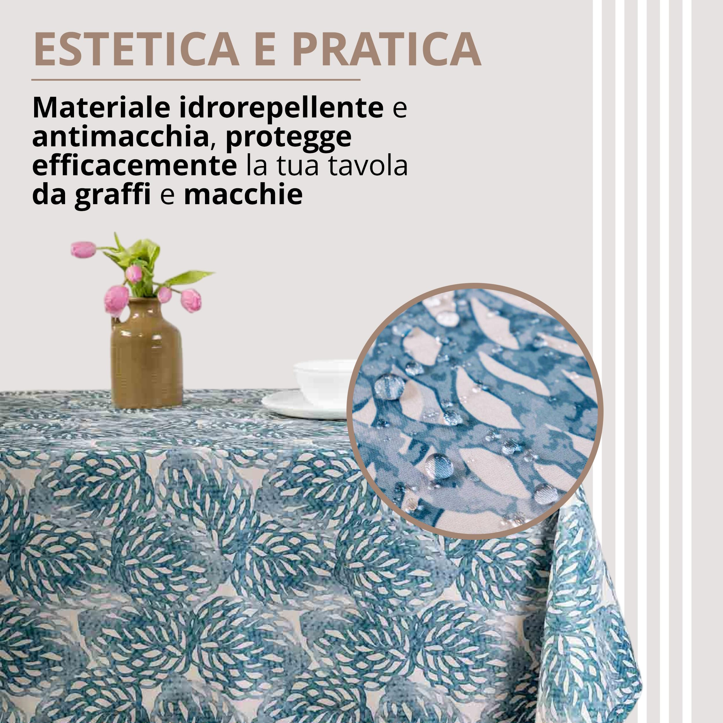 casaviva - Tovaglia in Raso di Cotone Extra Morbido - Tovaglia Rettangolare Idrorepellente Stirofacile Antimacchia - Tovaglia 150x240 cm Leaves Blu Oceano