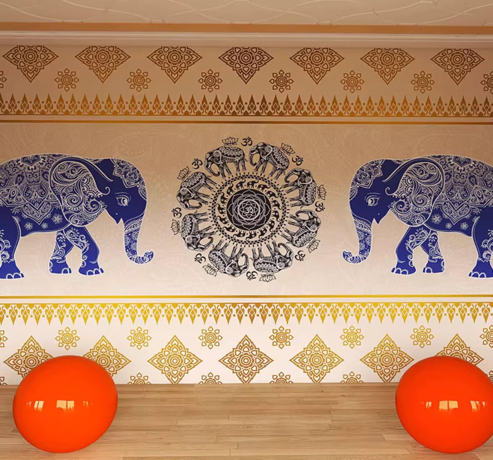 Wallpaper-3D-Xlm 350Cm×256Cm(B×H) Creative Hand Painted Blue Elephant Yoga Studio 3D Wallpaper Easy Install Feature Office Living Room Sofa Bedroom Tv Background Wall Decoration-350Cm×256Cm