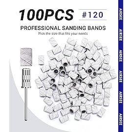 AIRSEE Sanding Bands for Electric Nail Drill 100 Piece Set 120 Grit Coarse Acrylic File Attachments Professional 1 Sander Mandrel Bit Beauty Salon Accessories Manicure and Pedicure Finger Callus Zebra