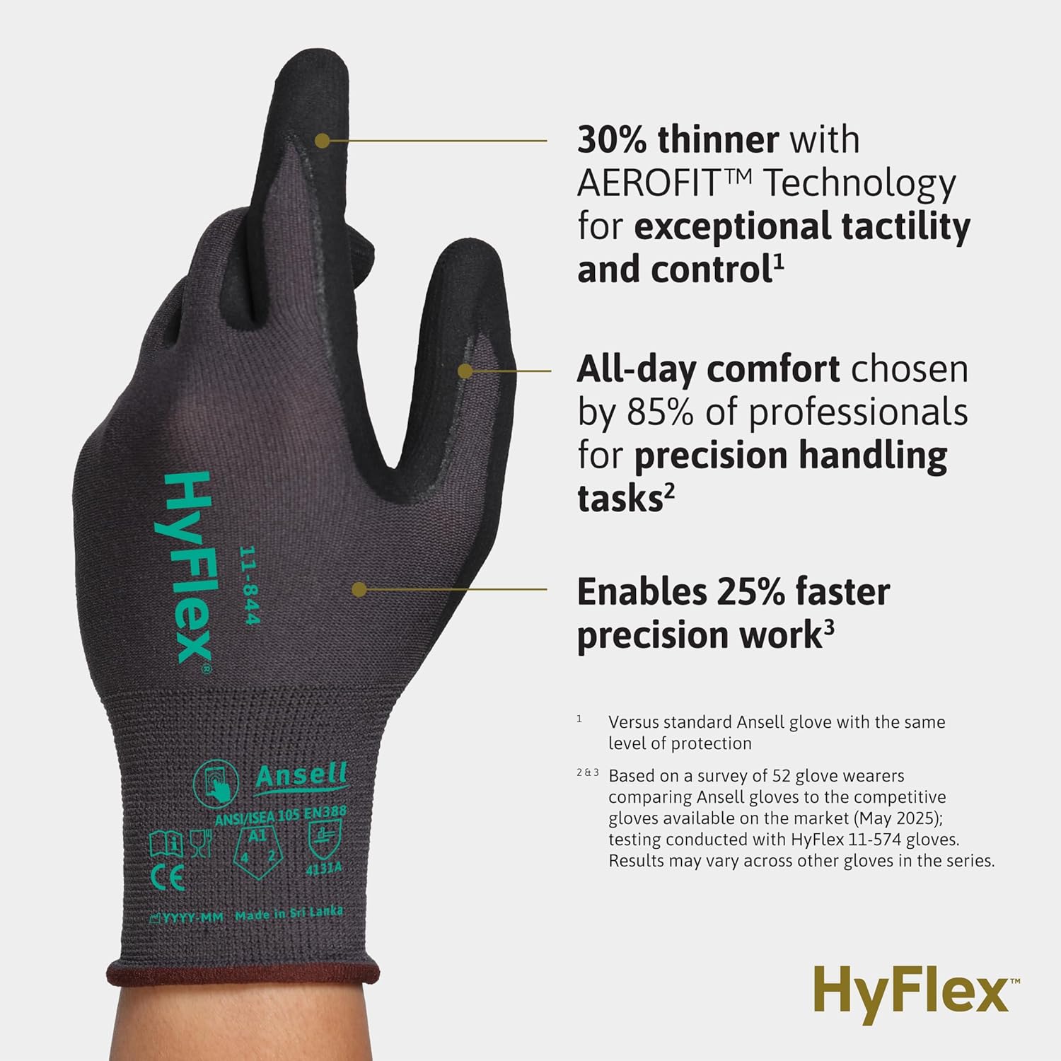 Ansell HyFlex Multi-Purpose Touchscreen Work Gloves with Aerofit Precision Comfort Technology