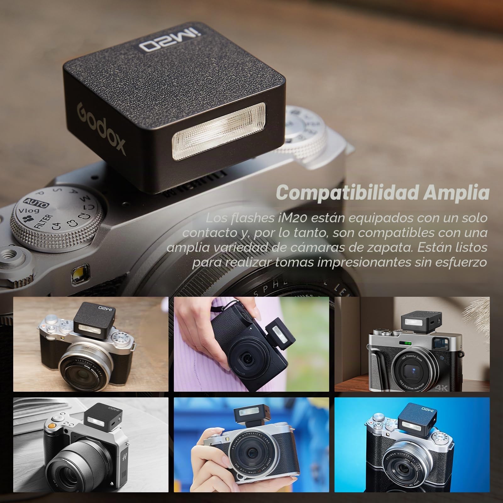 GODOX Mini Flash de cámara iM20, 5 Niveles de Potencia de Flash, 6000 K ± 200 K 440 Full Power Flashes Godox im20 Mini Flash para Canon Sony Nikon Fuji Olympus