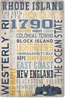 Lantern Press 6x9 Inch Wood Sign, Ready to Hang Wall Decor, Westerly, Rhode Island, Rustic Typography with Narragansett Tower