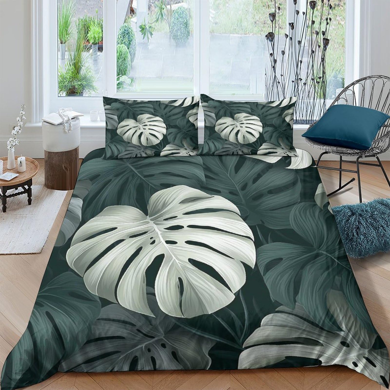 Ctjqhvkz Style-10 3D Printed Monstera Leaf Fitted Sheet Microfiber Soft Botanical Jungle Bed Cover For Bedroom Guest Room Decor Single（135X200cm）