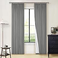 Vista 70 de Cortinas de lino 100% opacas de 90 pulgadas con pliegues de 2 paneles para sala de estar, con pestaña trasera plisada, cortinas oscuras