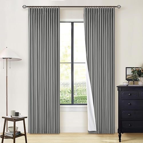 Miniatura 70 de Cortinas de lino 100% opacas de 90 pulgadas con pliegues de 2 paneles para sala de estar, con pestaña trasera plisada, cortinas oscuras con forma de