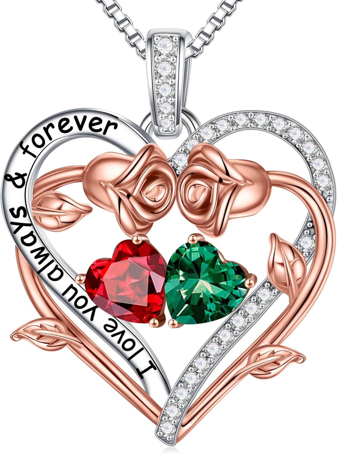 Forever Double Heart Necklaces Gifts for Women, S925 Sterling Silver Jewelry with Birthstone Pendant, Birthday Gifts for Mom,Wife,Girlfriend,Daughter, Sister, Her