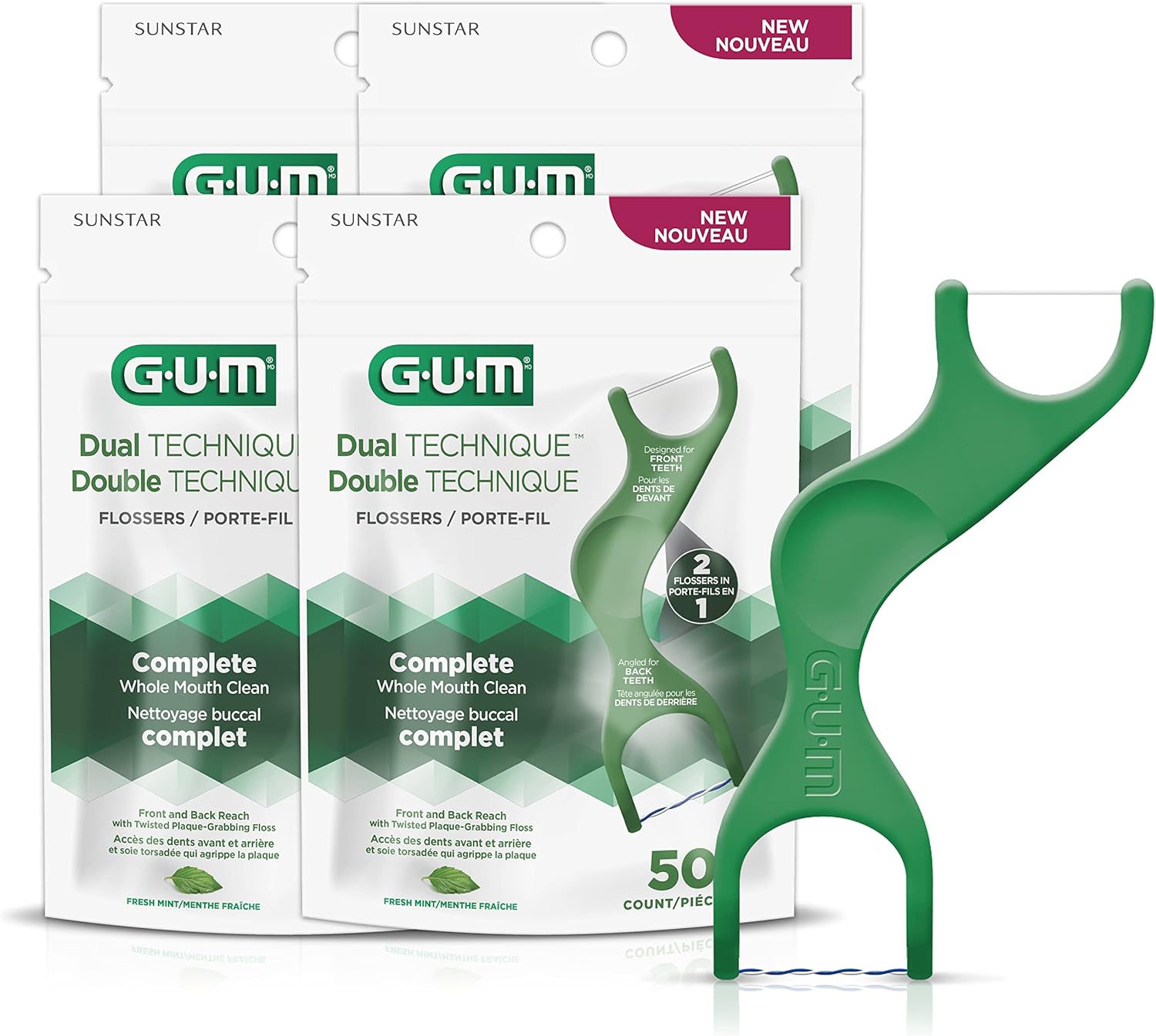 Gum Dual Technique Flosser Picks, Complete Whole Mouth Clean, Front and