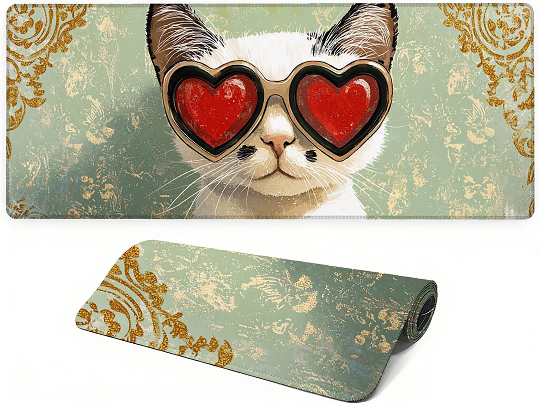 Lpfieonn Katze Großes Schreibtischunterlage, XXL Schreibtischunterlagen, Blau XXL Wasserdicht Gaming Mousepad mit Vernähter Rand und Rutschfeste Gummibasis, für Laptop/Hause/Büro 120x60cm PF-3551