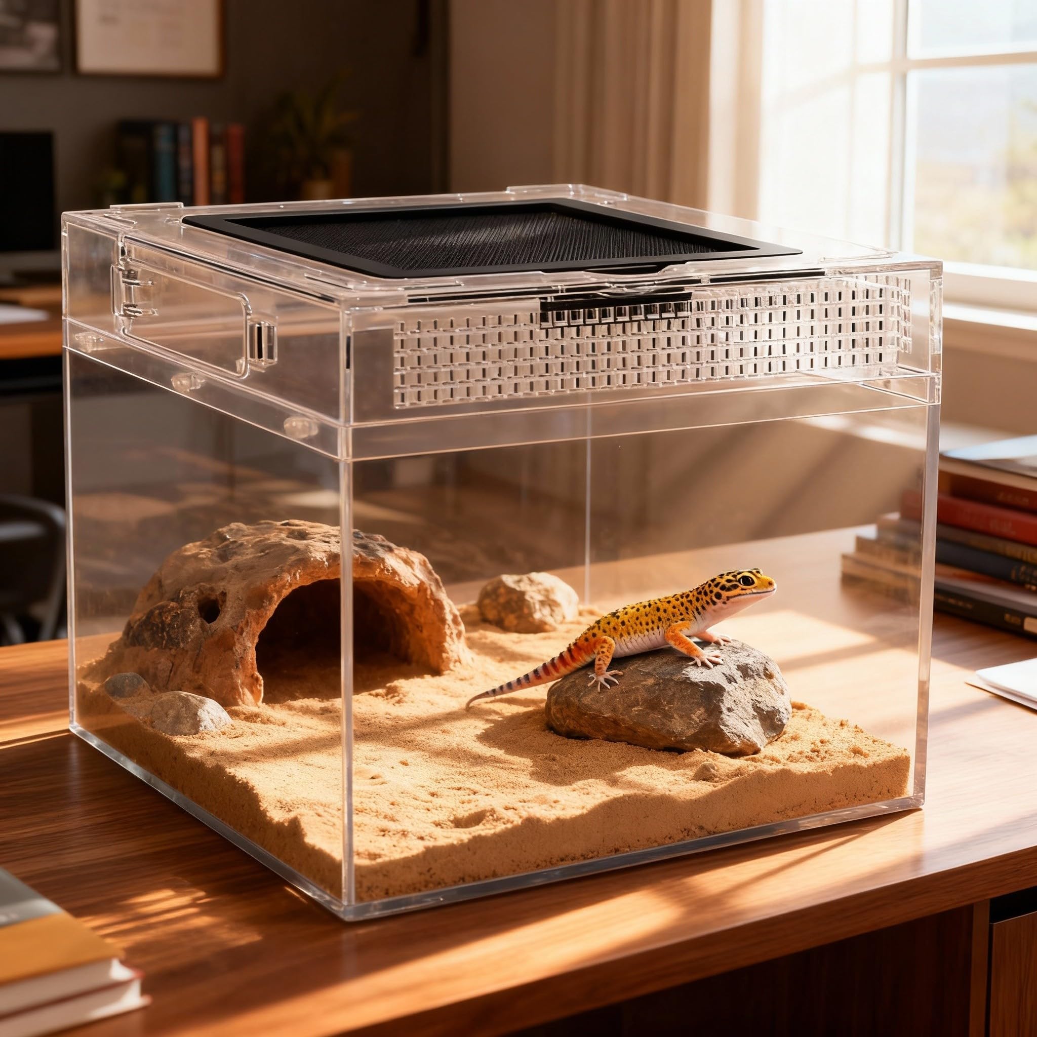 Caja de Alimentación de Insectos, Caja de alimentación para Reptiles, Estuche de Cría de Reptiles para lagartos, arañas, Ranas de Cuernos y escarabajos,Terrario para Reptil/Anfibios (12 * 7 * 9in)