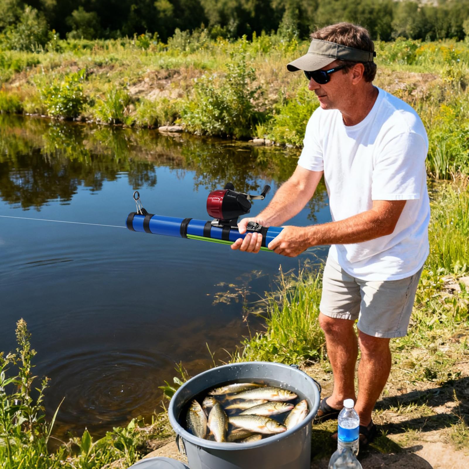 Combo de caña de pescar y carrete, herramienta de pesca multifuncional, caña de catapulta de pesca para viajes, para lubina, trucha, agua salada, agua dulce, orilla, río, arroyo, estanque, lago