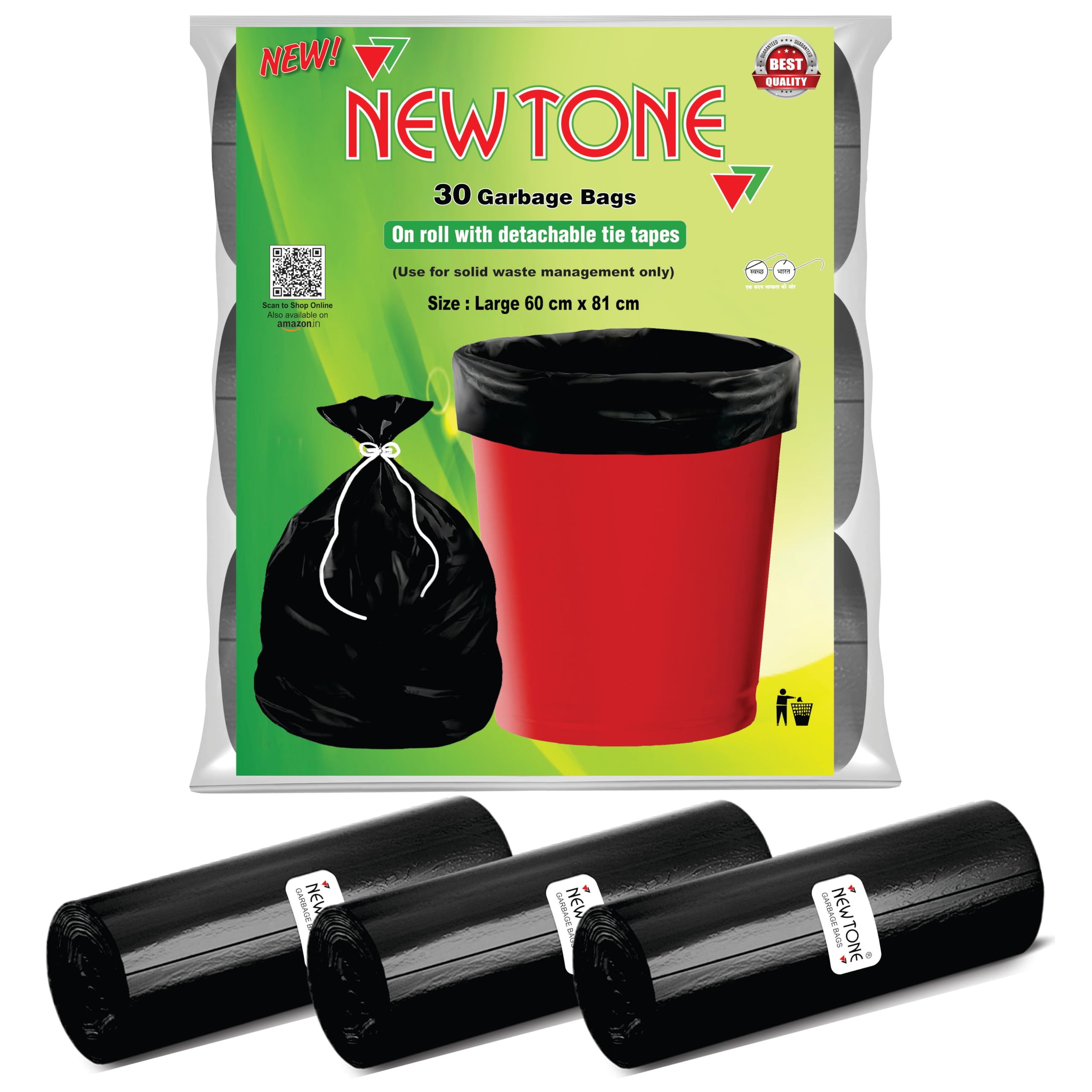 Newtone Premium Garbage Bags (Large) Size 24 X 32 Inches 3 Rolls (45 Bags) (Dustbin Bag/Trash Bag) (Black Colour) - (Pouch Packing) (B0CKW8R76T) Amazon Price History, Amazon Price Tracker