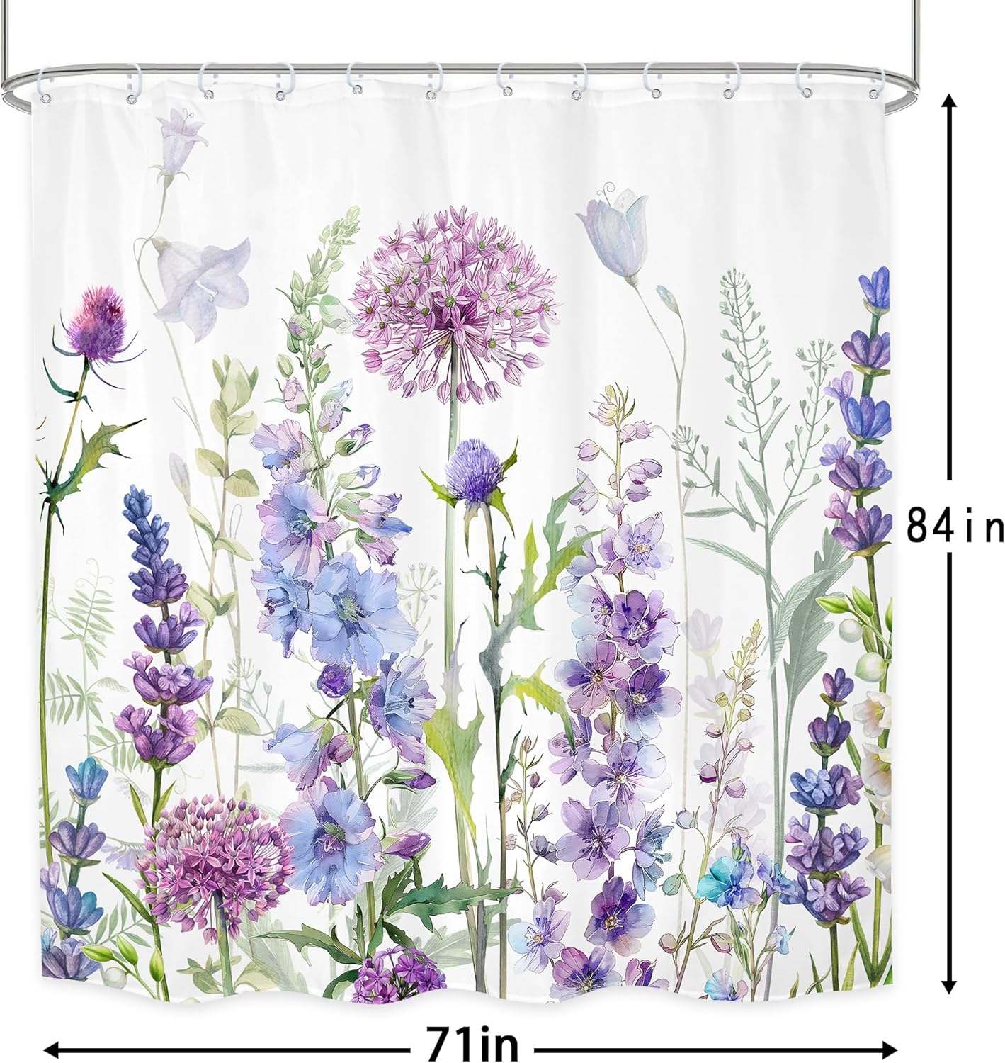 LGhtyro Purple Lavender Wildflower Shower Curtain Bathroom Set 71Wx84H Inches Extra Long Floral Flower Country Plant Botanical Herbs Bath Accessories for Women Art Home Decor Fabric 12 Pack Hooks