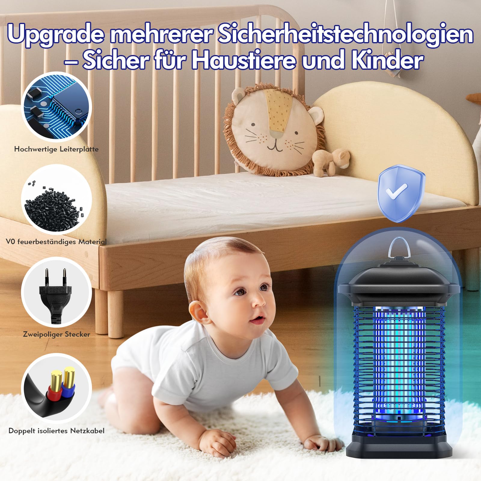 AMUFER Insektenvernichter elektrisch, Mückenfalle mit 18 W Leistung & 4400 V Voltstärke, 100% höhere Effizienz der Mückenbekämpfung, Mückenlampe Fliegenfalle für Garten, Schlafzimmer, Gastronomie