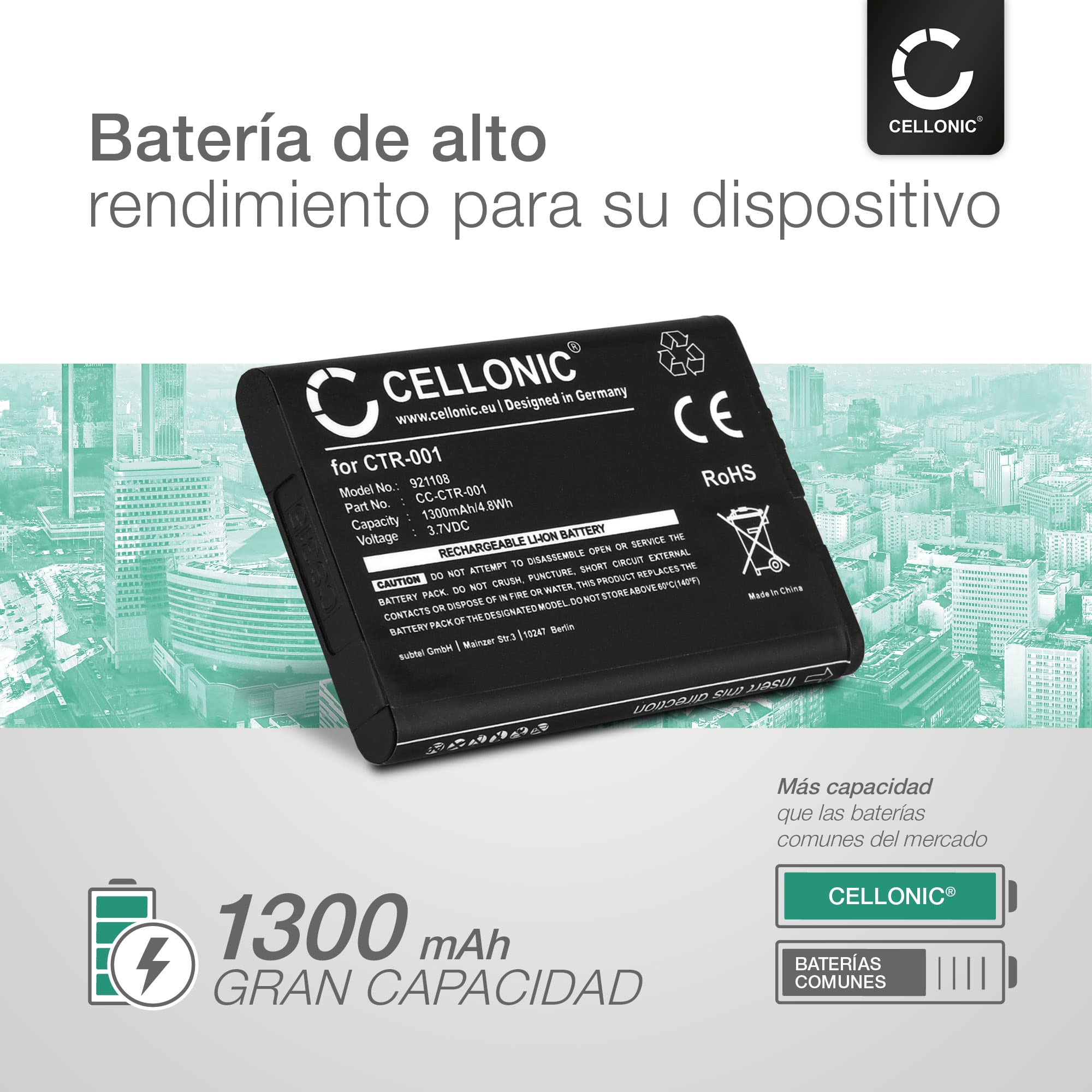 CELLONIC 2X Batería para Videoconsola Compatible con Nintendo 3DS, 2DS, Switch Pro Controller, CTR-003 - (1300mAh, 3.7V)