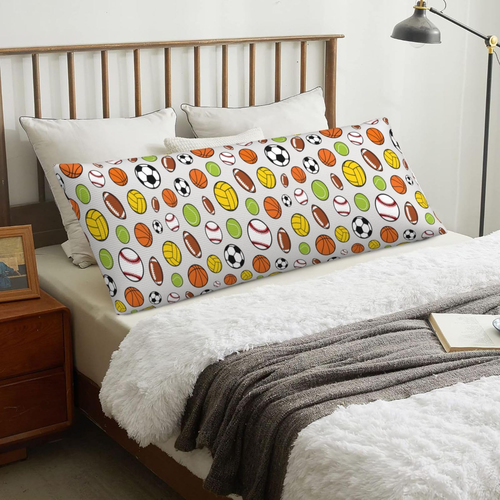 Soccer Baseball Ball, Body Pillow Cover with Zipper,Long Body Pillowcase 20 x 60 in