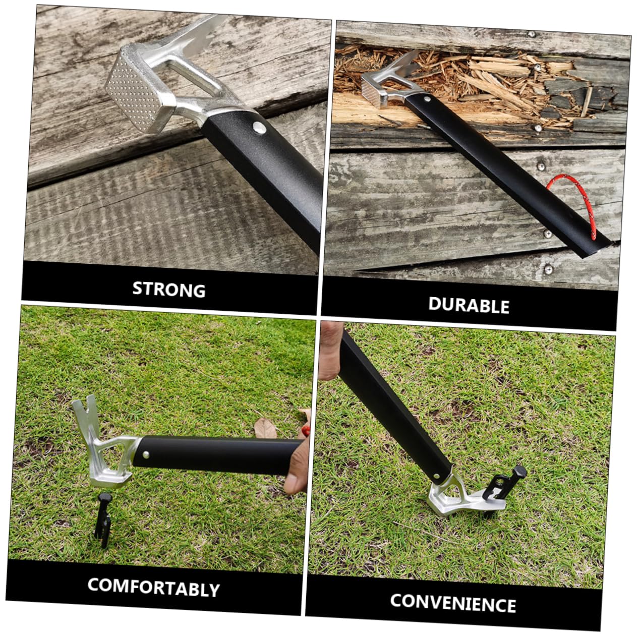 IWOWHERO Outdoor Camping Hammer Tent Stake Remover Aluminum Handle Steel Head Portable Multifunctional Round Headed