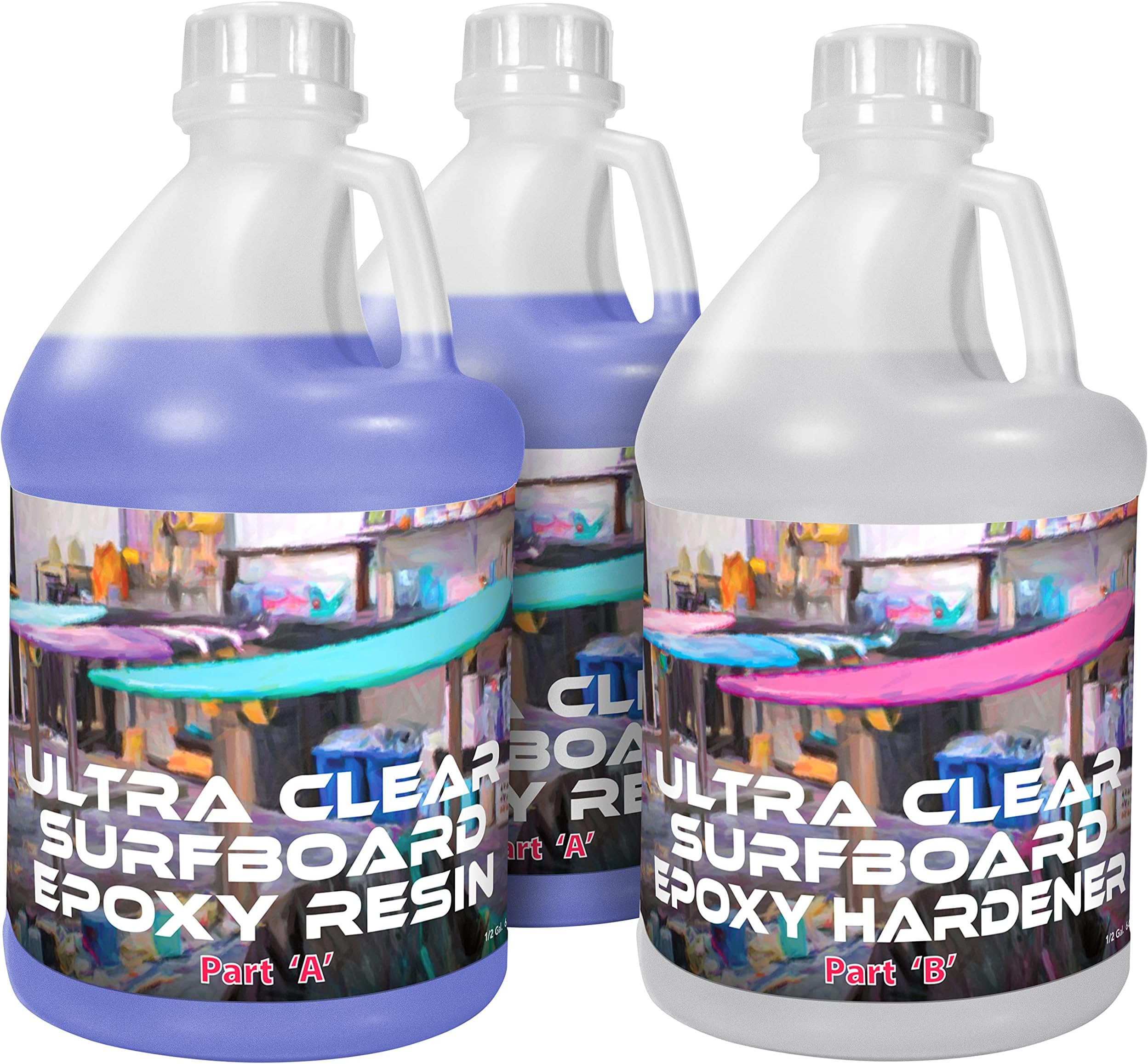 Ultra-Clear Two-Part Surfboard Epoxy Resin 1.5 Gal Professional Laminating Resin ~ Perfect Sandability, Low Viscosity, High Gloss, 2 :1 Mix, Ultra-Clear, Optic High Durability, Made in the USA