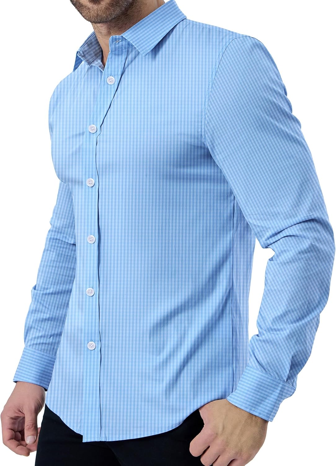 ZAFUL Mens Dress Shirts Slim Fit Button Down Long Sleeve Stretch Collared Shirt Cotton Wrinkle Free Button Up Mens Tops - Image 2