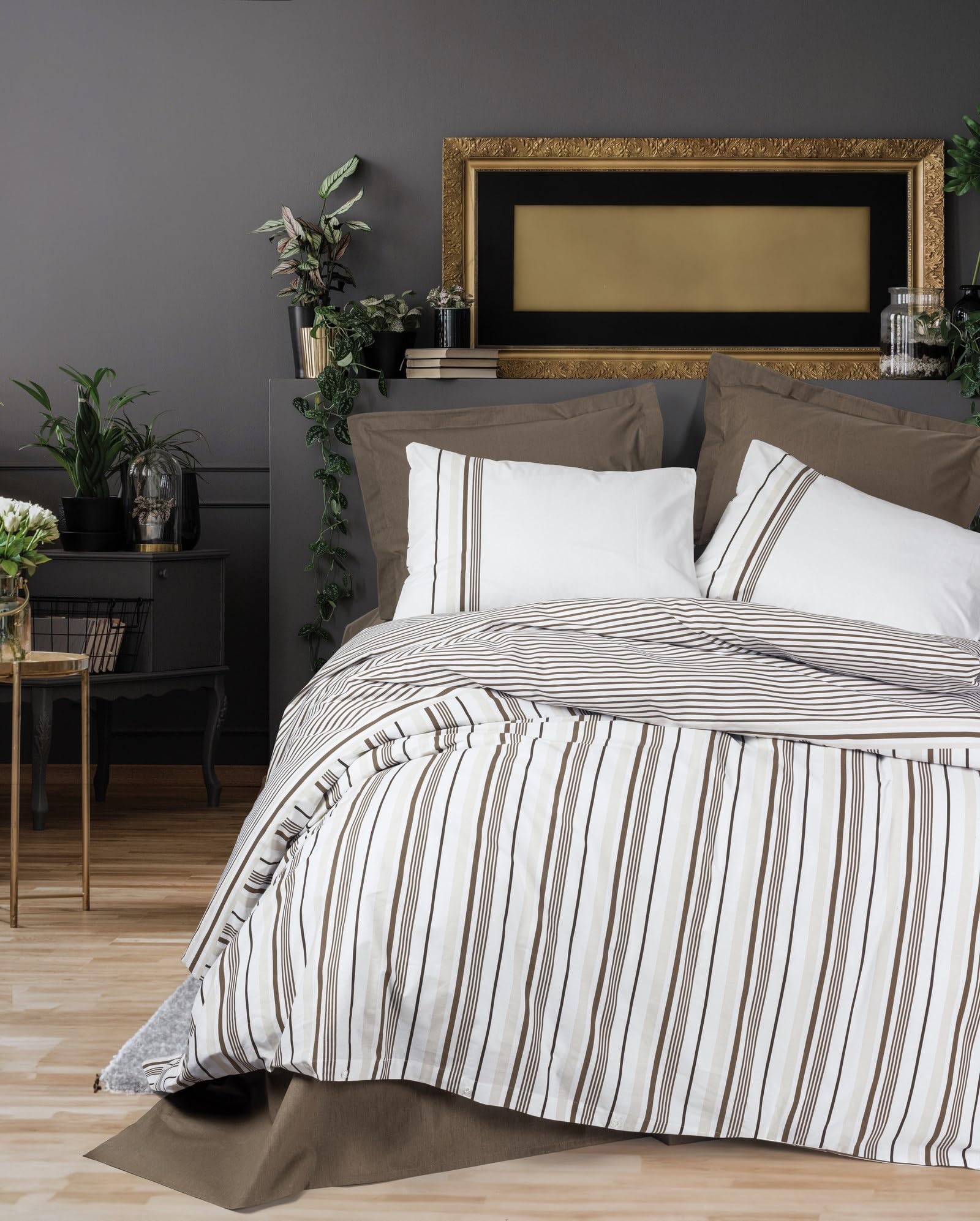 Nuit Des Rêves Premium Ranforce Double Quilt Cover Set (200 x 200 cm), 100% Cotton, Brown, 2 Pillowcases (80 x 80 cm), Reactive Print, Machine Washable, Elegant Design