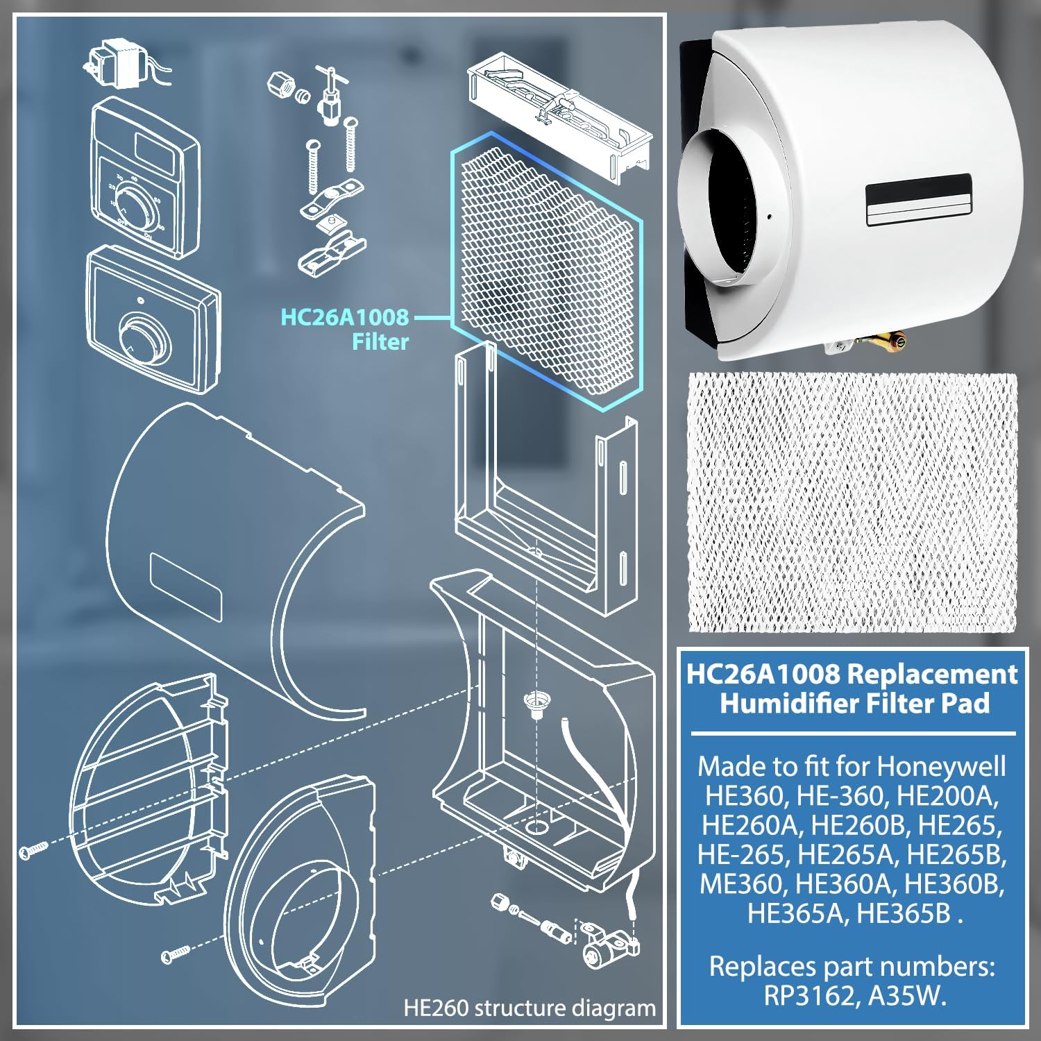 MaxLLTo Replacement Humidifier Filter Pad Compatible for Aprilaire 600 Series Model (10" x 13" x 1-5/8")