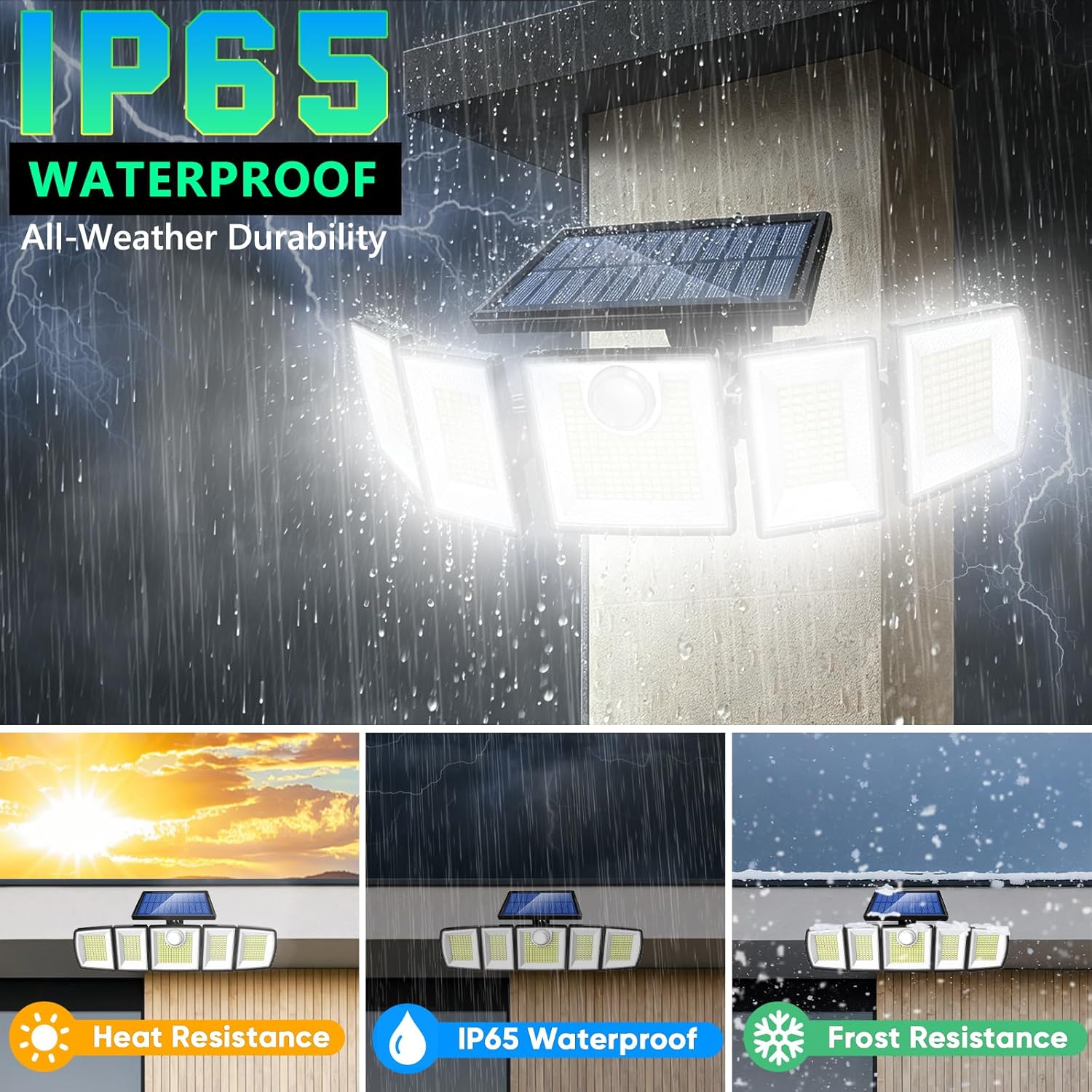 MDCMDCM Solar Lights Outdoor Waterproof Motion Sensor - 416 LEDs 3000 Lumens Super Bright 3 Brightness 3 Modes 2400mAh 360° Illumination 32ft Solar Flood Security Light for Outside (with Stakes, 2)