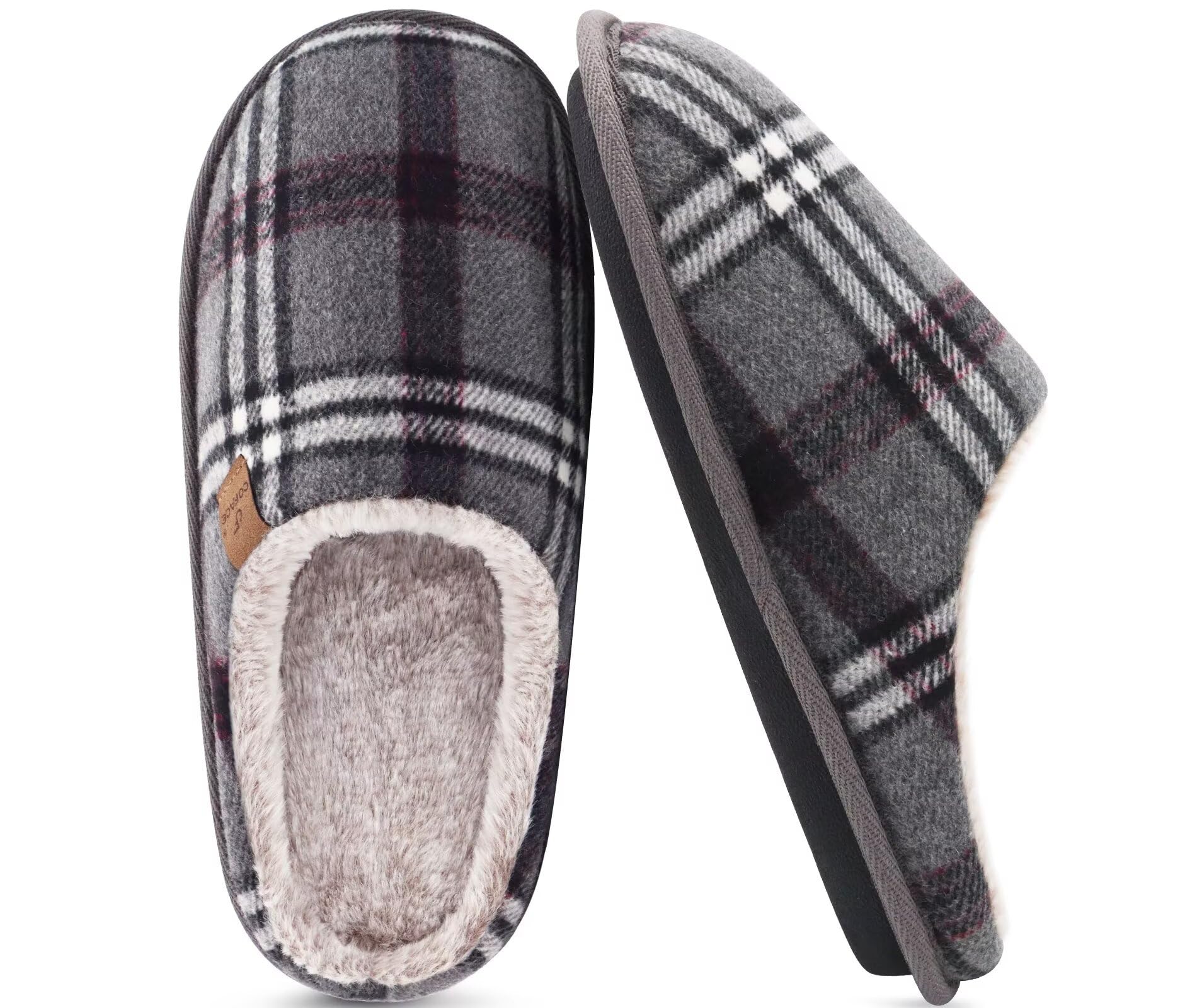 Chaussons Homme Pantoufles à Carreaux Hiver Chaussures Chaudes pour La Maison en Mousse à Mémoire de Forme, Laine en Peluche Doublée avec Semelle en Caoutchouc Antidérapante