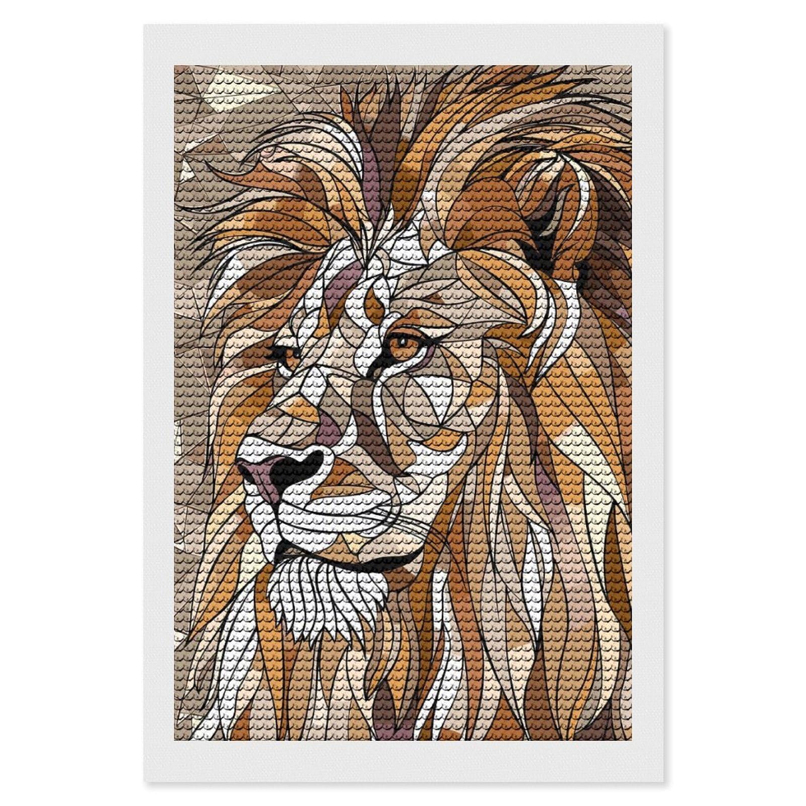 Junmoney Geometric Lion Portrait Diamond Art Canvas 8"x12", for Teens, Nice Detail and Sparkle, Farmhouse Decor, Festive Craft Gift, Easy to Enjoy