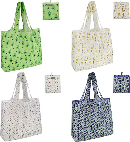 Feveqher 4 Pack Reusable Grocery Bags, Large Capacity Over 50LB, Reusable Shopping Bags with Ripstop Fabric