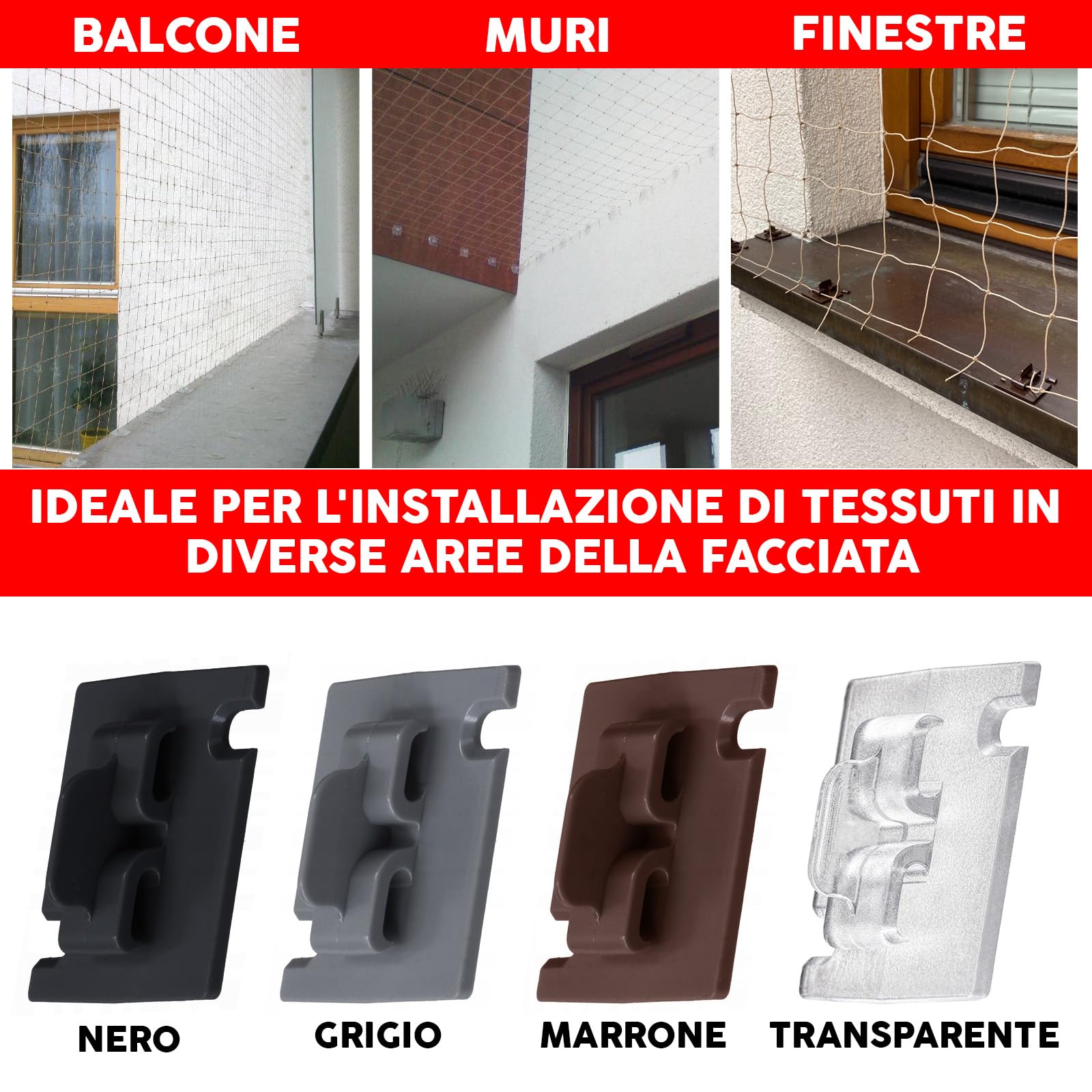 50 pezzi di ganci adesivi con 30ml di colla per montaggio, extra resistenti, per rete per gatti sul balcone – senza forare, trasparenti, resistenti agli agenti atmosferici, montaggio facile e veloce