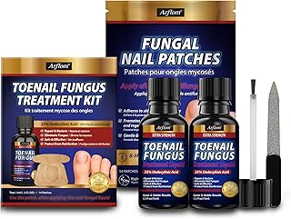 Toenail Fungus Treatment Kit: 2 Pcs Extra Strength 25% Undecylenic Acid Solution & 14 Fungal Nail Renewal Patches - for Toe Nail & Fingernail - Natural Home Care Formula with Tea Tree Oil