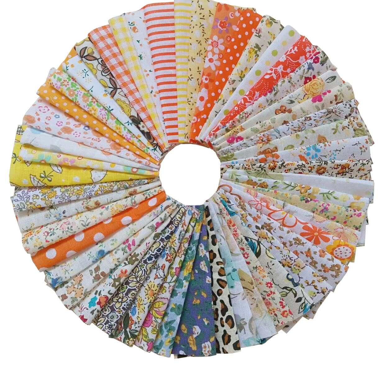 50pcs 10x10 cm Yellow Cotton Craft Printed Fabric Bundle Squares Patchwork DIY Handmade Material Set Bundle Home Crafts Sewing Scrapbooking Quilting
