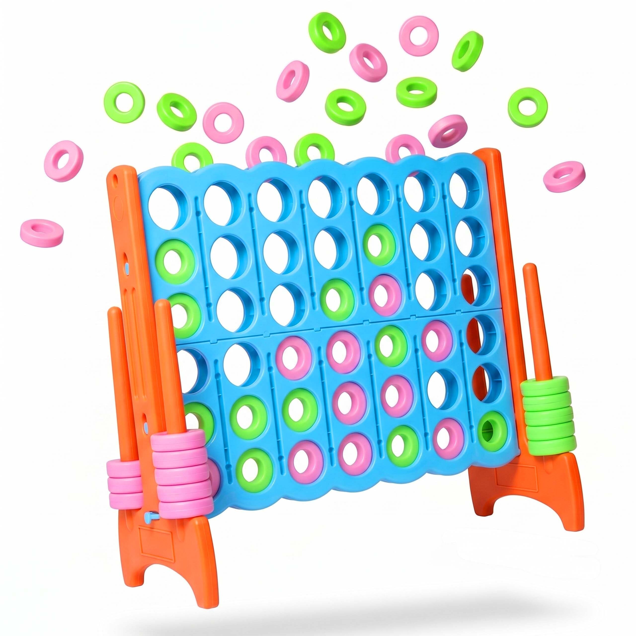 Relaxdays Vier Gewinnt XXL, Outdoor, Kinder & Erwachsene, HBT 110x120x55cm, Vier in Einer Reihe, PP, hellblau/orange