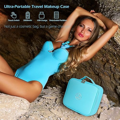 Miniatura 6 de MOMIRA Bolsa de maquillaje con espejo y luz de viaje estuche de tren de maquillaje organizador portátil para artistas con divisores ajustables