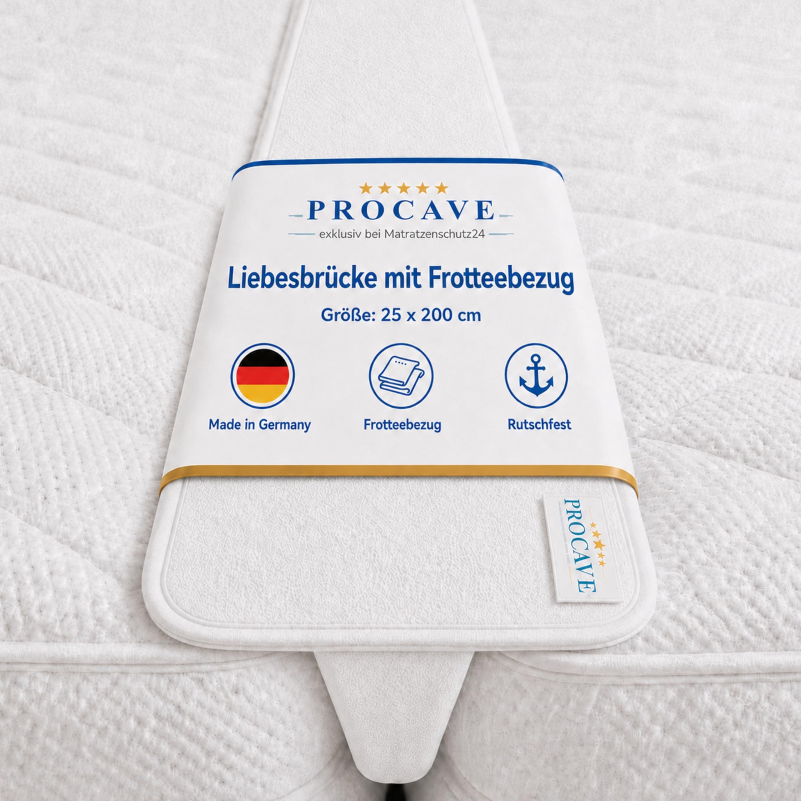 PROCAVE Most miłosny z poszewką frotte 25 x 200 cm, materac wypełniający szczeliny łączy dwa materace w jedną dużą powierzchnię do leżenia, wygodny klin do materaca zapewnia spokojny sen, Made in