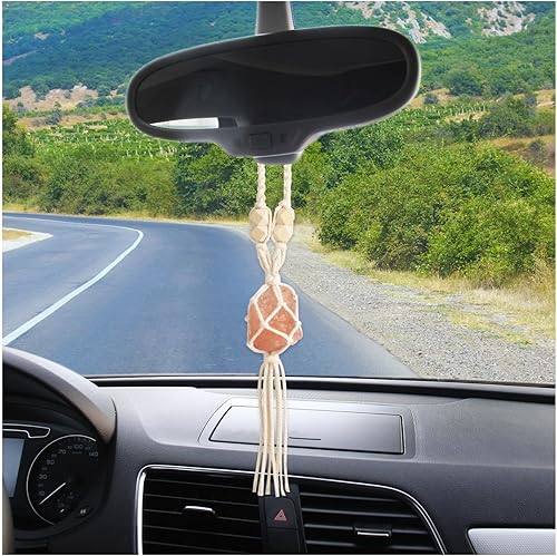 Miniatura 7 de Ziciner Colgante hecho a mano para espejo retrovisor de coche con sal del Himalaya, accesorios colgantes para automóvil, decoración colgante