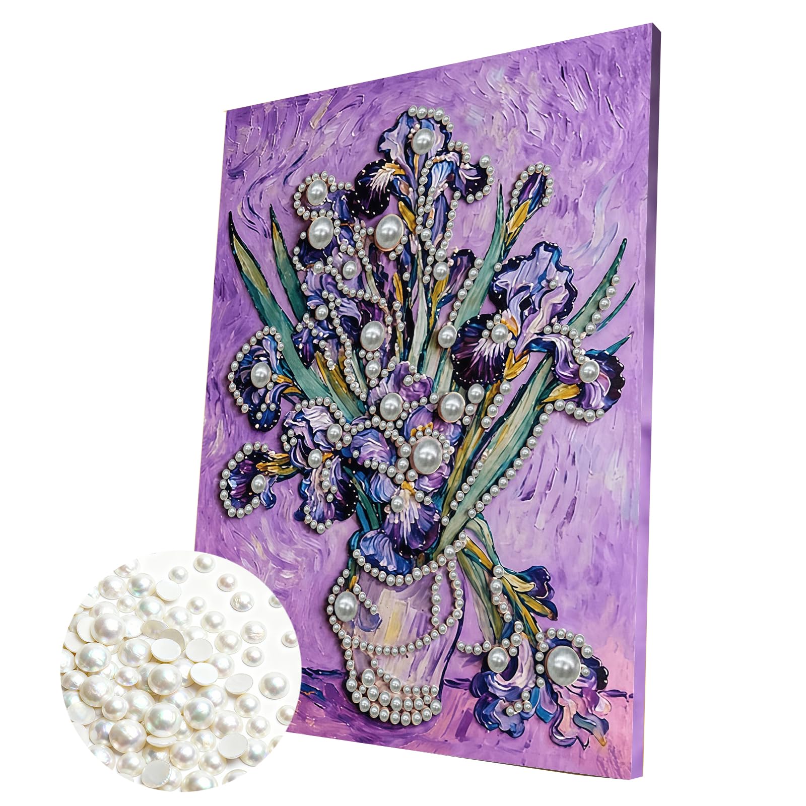 DIY Pearl Painting Kit with Wooden Frame, 3D Plastic Pearl Gemstone Ocean Art Craft for Adults Beginners, Diamond Art Kits for Adults, Home Wall Decor Ready Gift for Women(Flower Iris)(30 * 40cm)