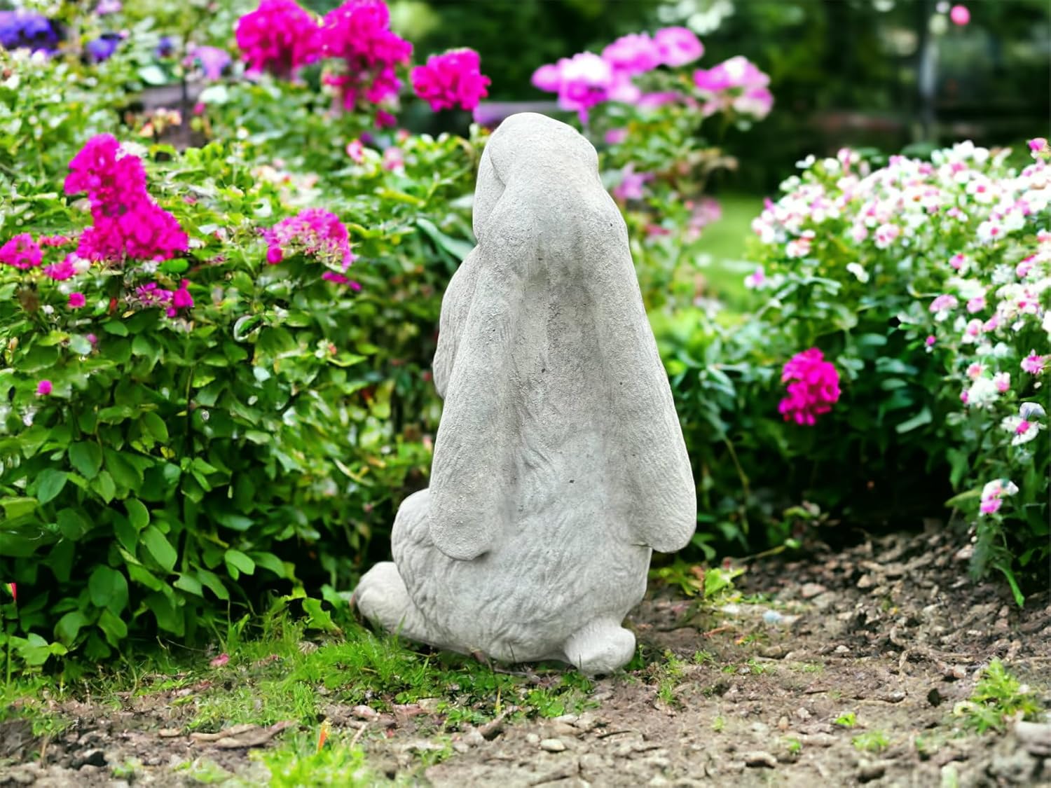 Standing Bunny Statue Handmade Rabbit Sculpture Concrete Long Eared Rabbit Figure