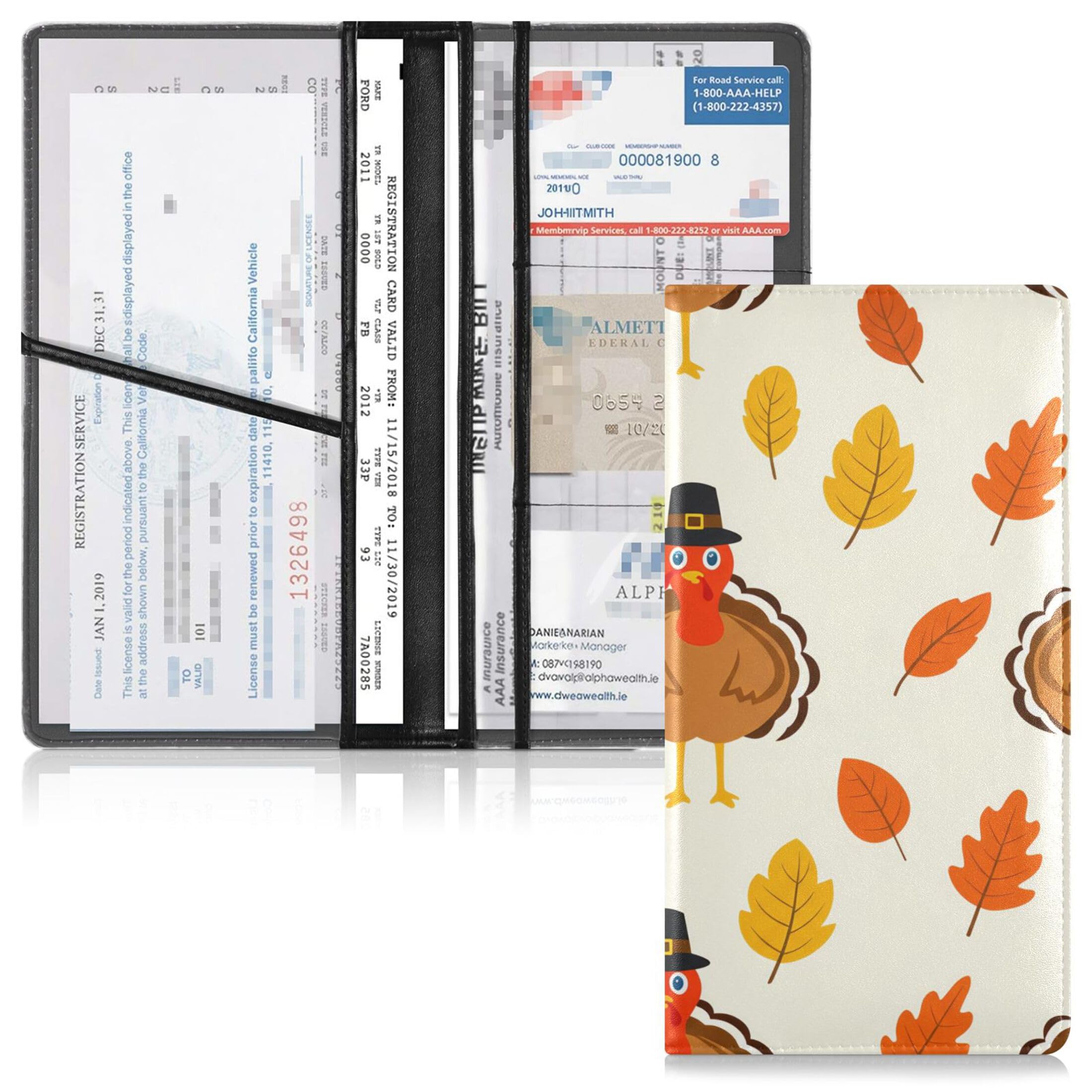 Kigai Cartoon Turkeys Car Registration and Insurance Holder Vehicle Glove Box Organizer Car Document Holder for Driver's License and Cards