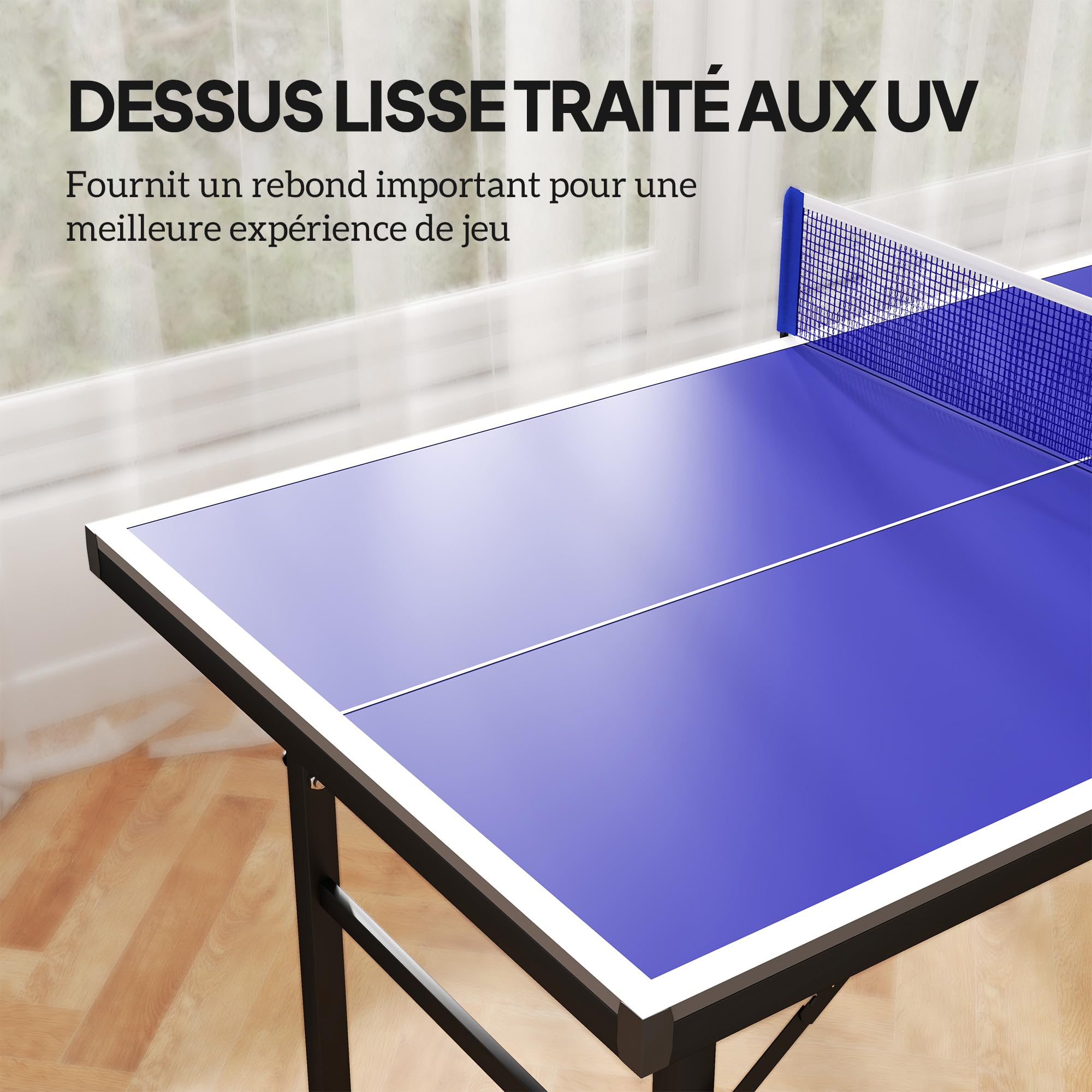 SPORTNOW Mini Table de ping Pong 153x76cm avec Plateau traité UV, Table Pliante pour intérieur et extérieur, Table de Tennis de Table avec Pieds réglables, Filet et 5 Pieds, Bleu