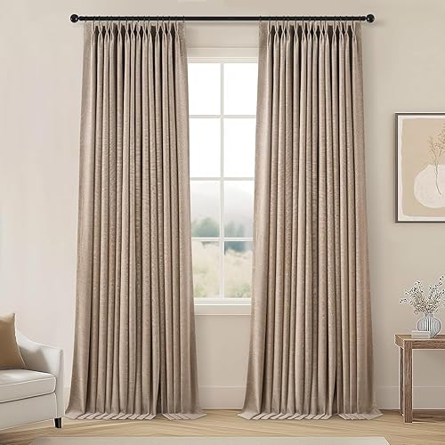 Cortinas opacas con pliegue francés de lino oscuro, 90 pulgadas de largo, para dormitorio, sala de estar, puerta corrediza, cabaña, estilo vintage,