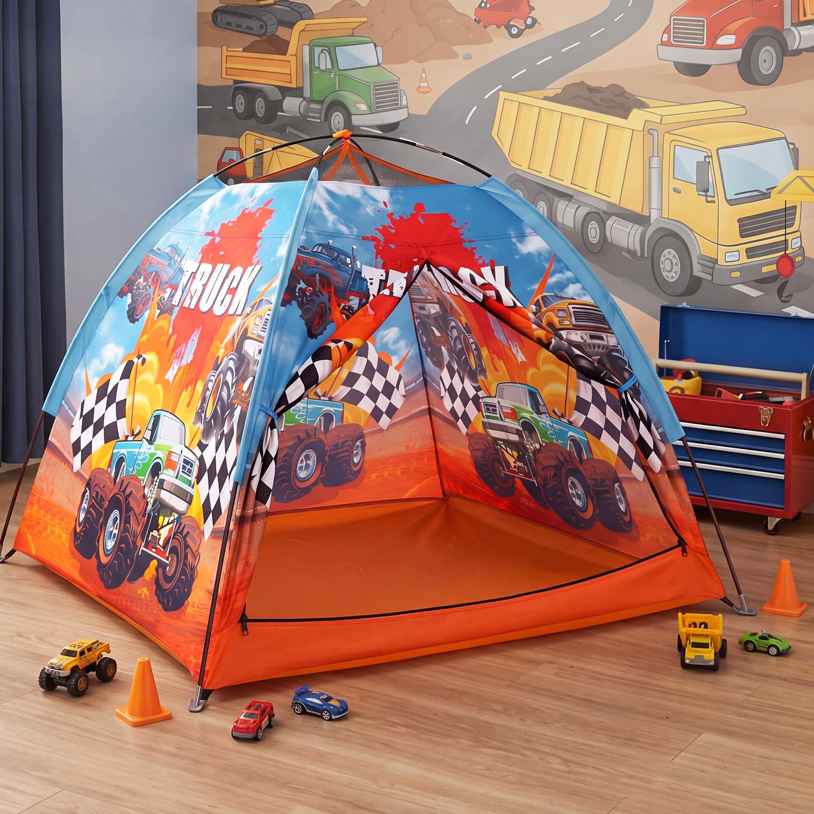 Yoojahow Truck Themed Play Tent for Adults Truck Playhouse Indoor Outdoor Racing Games Party Pop up Foldable Tent with Storage Bag Birthday Gifts for Adults