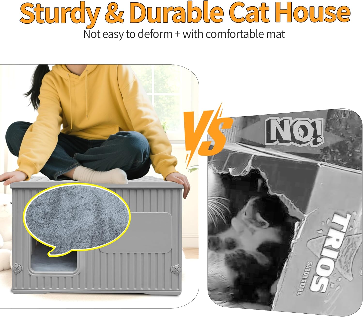 Plastic Waterproof Outdoor Cat House with Soft Mat, Feral Cat Shelter for All Weather, Stackable Design for Multiple Cat Vertical Play Tower