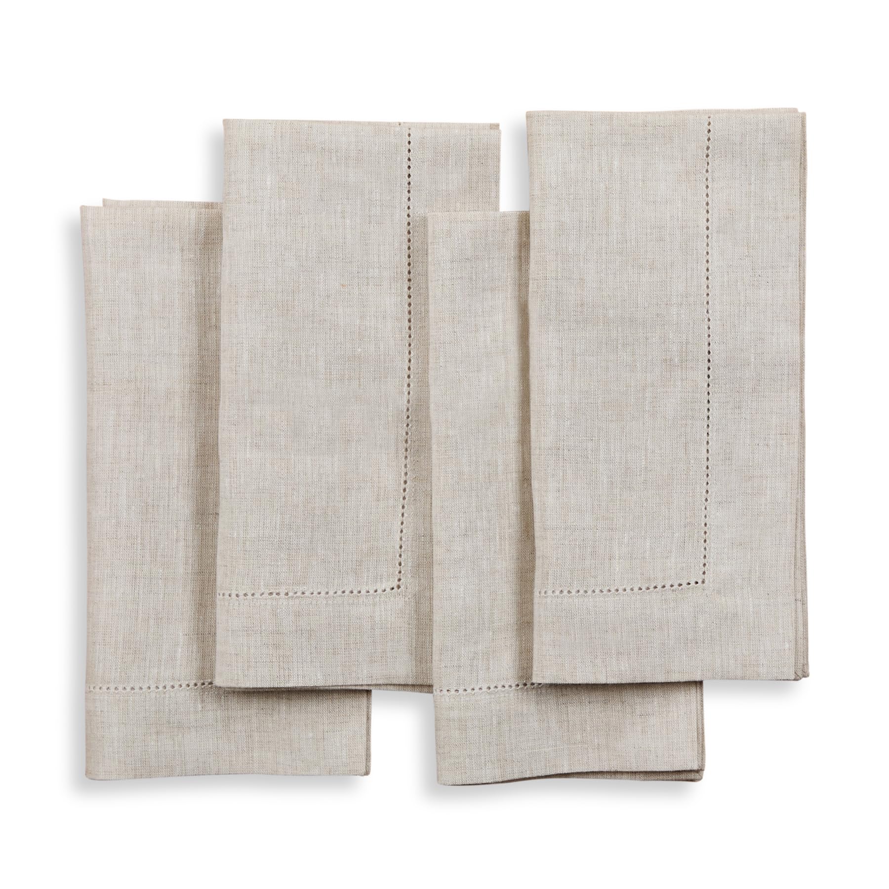 Solino Home Light Natural Linen Napkins Set of 4-100% Pure Linen Hemstitch Dinner Napkins 20 x 20 Inch for Spring, Easter - Classic Hemstitch