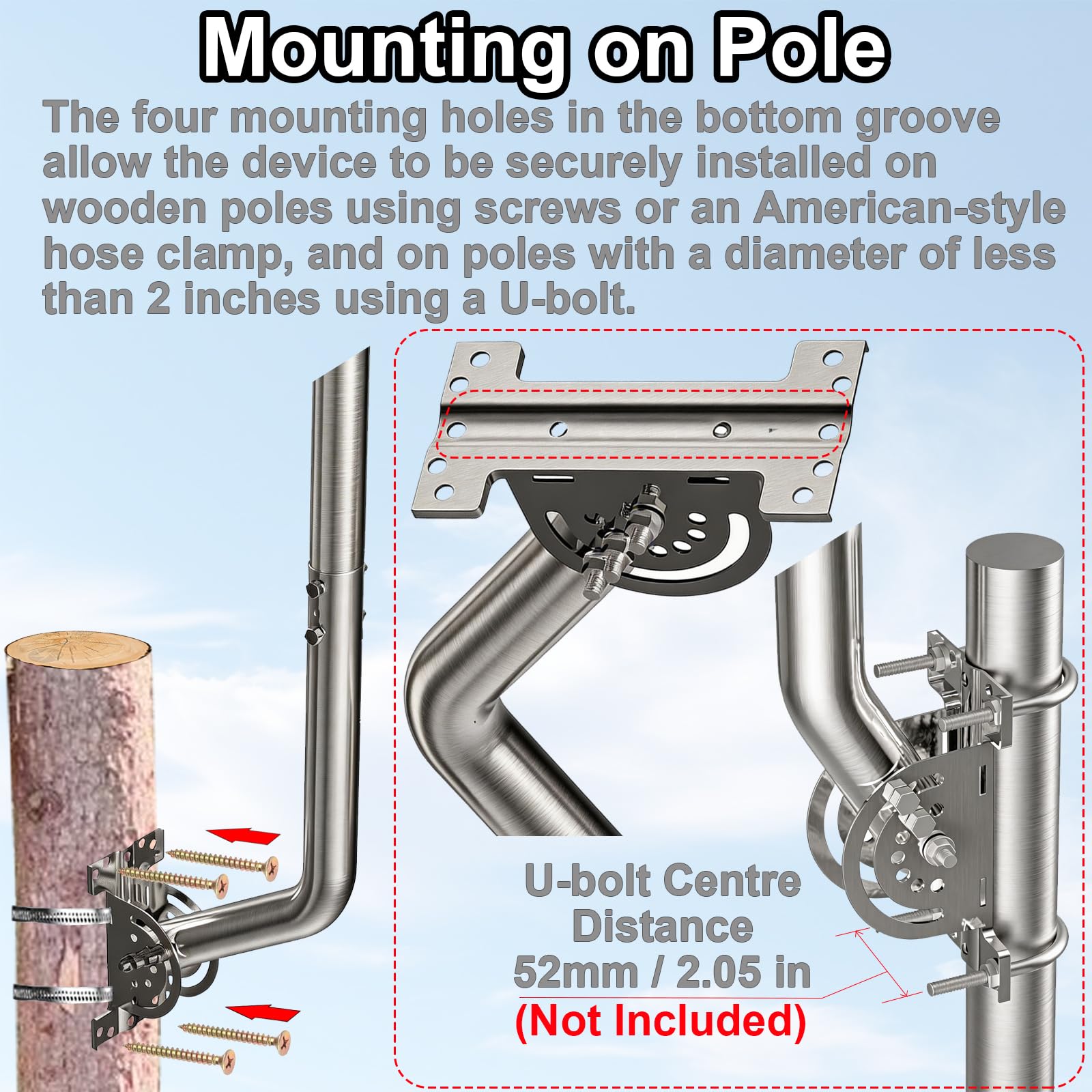 Support de montage universel avec 2 boucles, pont sans fil en métal massif pour intérieur et extérieur, point d'accès AP, client CPE CCTV/IP caméra de sécurité dôme PTZ