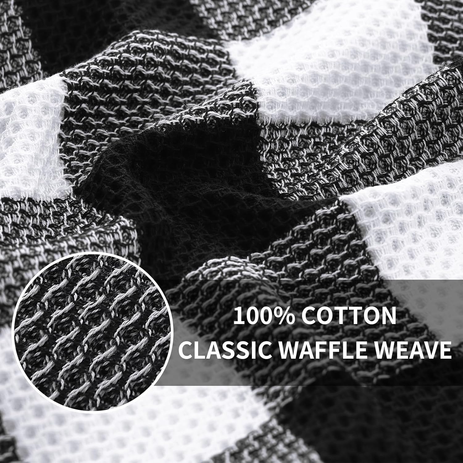Homaxy 100% Cotton Waffle Weave Check Plaid Kitchen Towels, 20 x 28 Inches, Super Soft and Absorbent Dish Towels for Drying Dishes, 4-Pack, White & Black