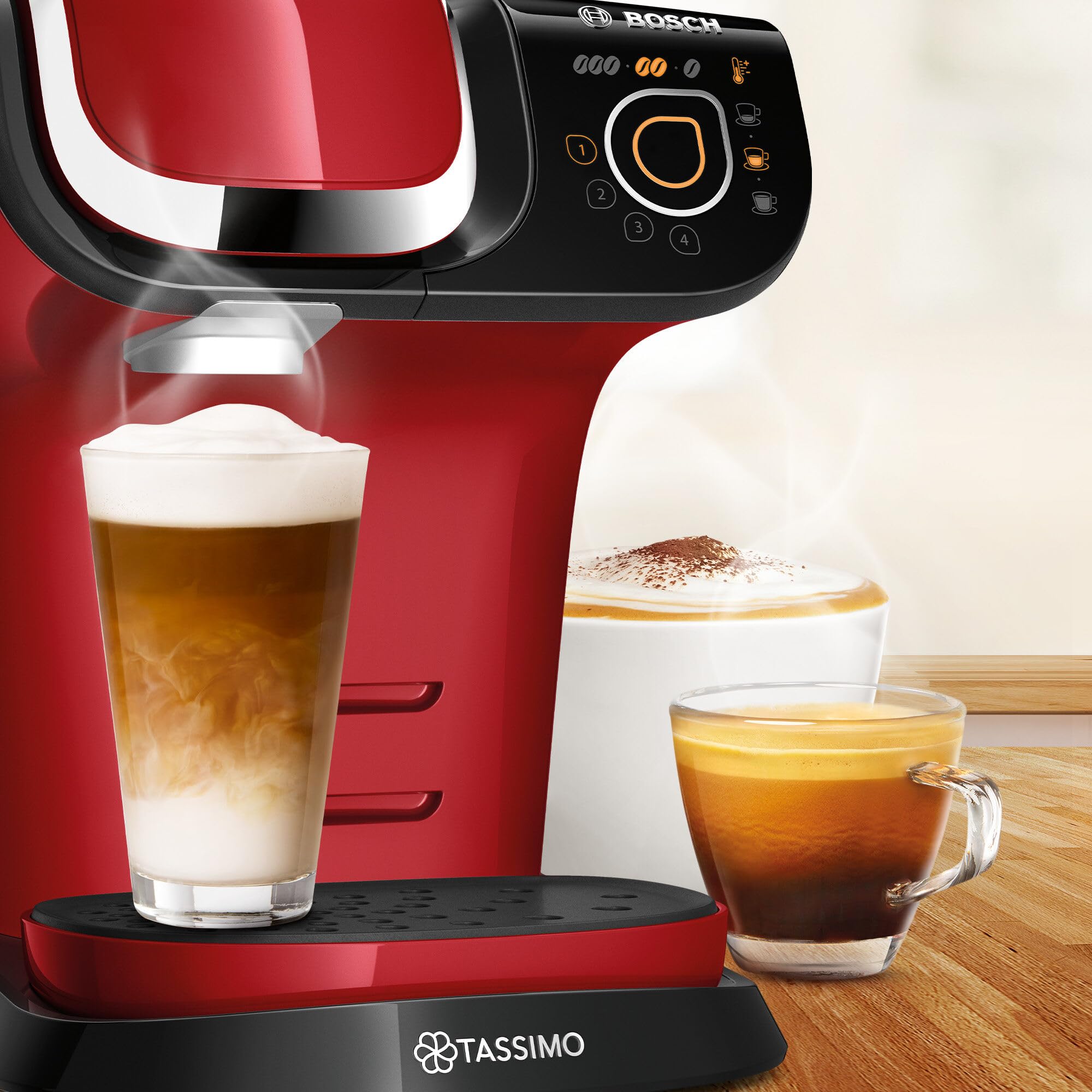 Bosch ekspres do kawy Tassimo My Way 2 TAS6503, z filtrem do wody, ponad 70 napojów, personalizacja, w pełni automatyczny, łatwe przygotowanie, 1500 W, 1,3 l, czerwony