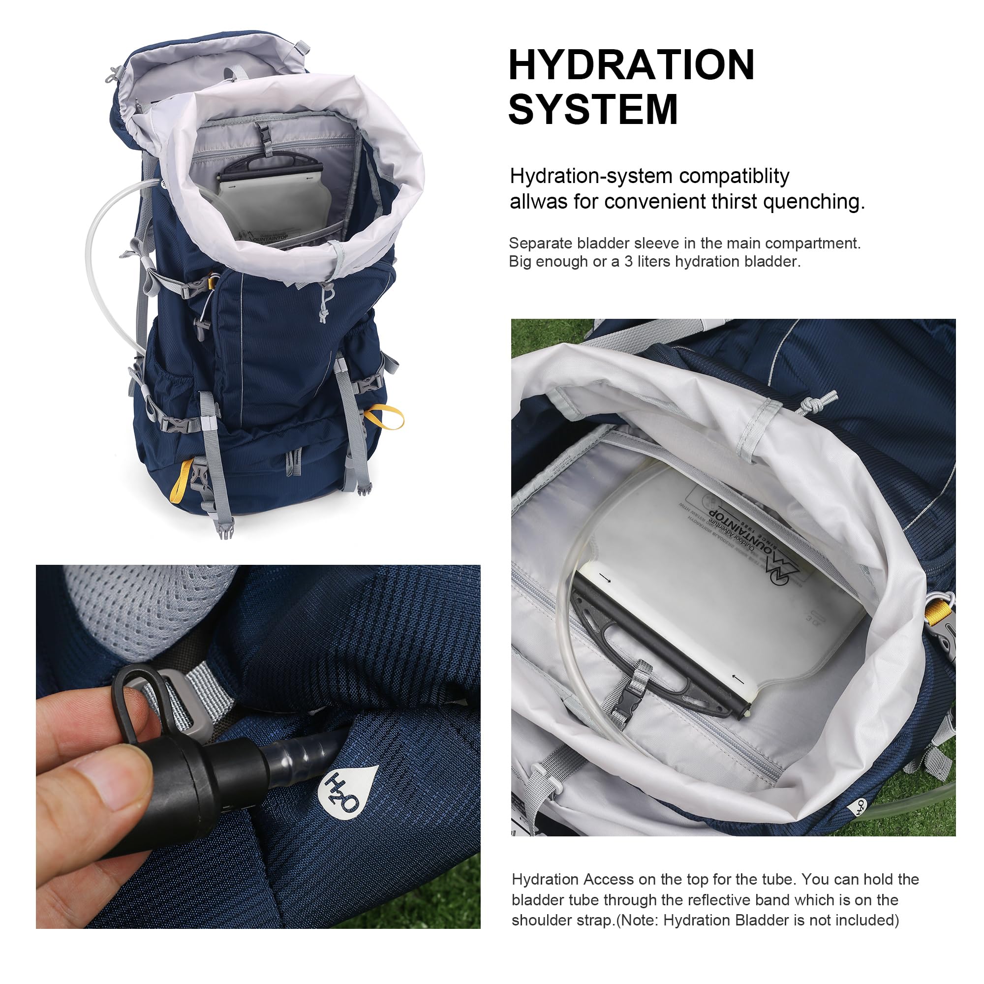 Mountaintop Sac à dos de trekking 60 l - Pour homme et femme - Grand sac à dos avec protection contre la pluie - Pour l'extérieur, les voyages, le camping, le trekking