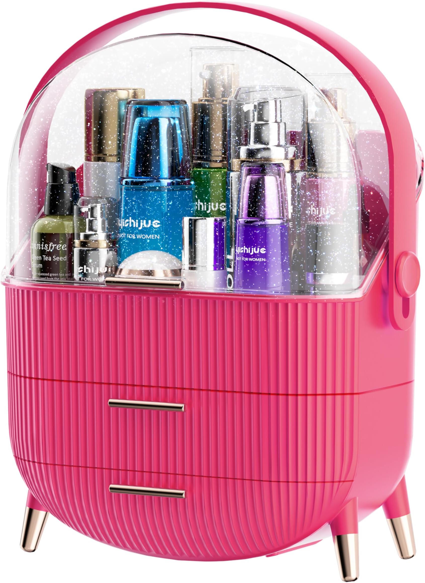 Portable Makeup Organizer, Skincare Case Storage and Makeup Box for Vanity, Cosmetic Display Case, Suitable for Bedroom, Bathroom, Dresser, or Gifts. (Pink)