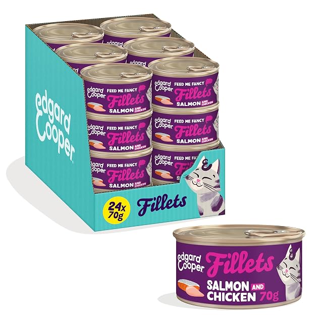 Edgard & Cooper Comida húmeda para Gatos, Salmón y Pollo 24 x 70g, Filetes en Caldo, sin Cereales