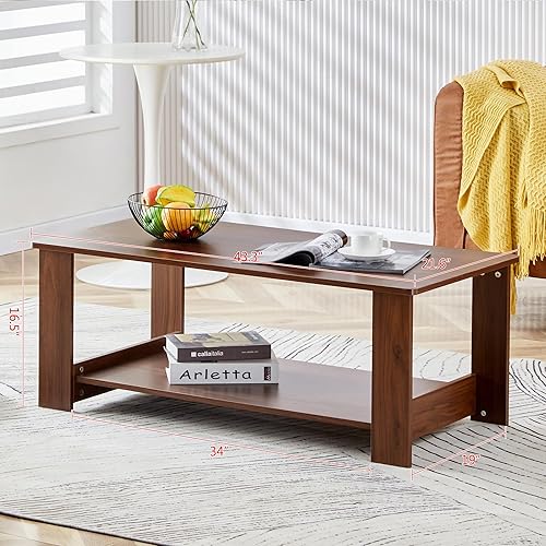 Miniatura 56 de Mesa auxiliar de 2 niveles, moderna mesa de centro rectangular para sala de estar con estante de almacenamiento para decoración de sala de estar,